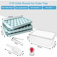 Litimkat, Round ice cube tray, ice cube tray for freezer, 3 blue trays, container with lid, ideal for beer, coffee, juice.