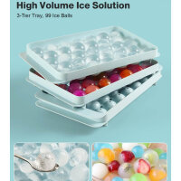 Litimkat, Round ice cube tray, ice cube tray for freezer, 3 blue trays, container with lid, ideal for beer, coffee, juice.