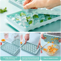 Litimkat, Round ice cube tray, ice cube tray for freezer, 3 blue trays, container with lid, ideal for beer, coffee, juice.