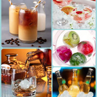 Litimkat, Round ice cube tray, ice cube tray for freezer, 3 blue trays, container with lid, ideal for beer, coffee, juice.