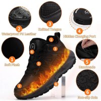 Damen Herren Wanderschuhe 38, Winterschuhe Warm Sneaker, Wiederaufladbare Beheizte Schuhe, Trekkinghalbschuhe Black, EU M