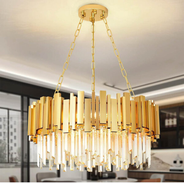AOOCHOK, Rund Kristall Hängeleuchte, Pendelleuchte, 12xE14, 75cm Durchmesser, modern, gold, ideal für Wohnzimmer, Esszimmer, Restaurant.