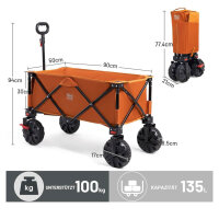 TIMBER RIDGE XXL Bollerwagen, faltbar, breite Reifen, Getränkehalter, verstellbarer Griff, 100kg Belastbarkeit, ideal für Garten und Camping.