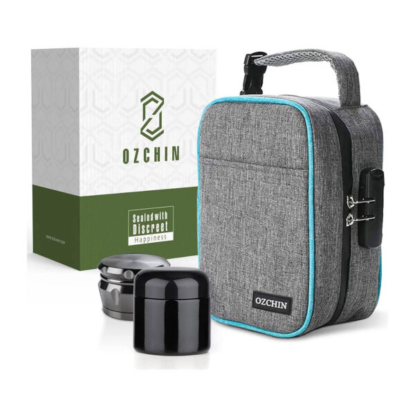 Odor-proof bag with combination lock, lockable box bag, travel storage (23 x 16 x 12 cm), for women and men.