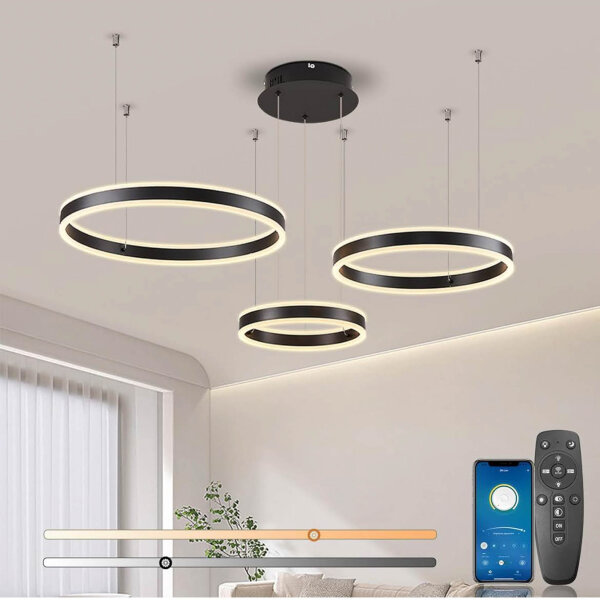 Sucikorio Kronleuchter, LED 88W, Dimmbar 5%-100%, Fernbedienung/App, 2700K-6500K, 20/40/60 cm, modern für Wohnzimmer/Schlafzimmer.