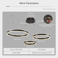 Sucikorio Kronleuchter, LED 88W, Dimmbar 5%-100%, Fernbedienung/App, 2700K-6500K, 20/40/60 cm, modern für Wohnzimmer/Schlafzimmer.