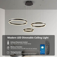 Sucikorio Kronleuchter, LED 88W, Dimmbar 5%-100%, Fernbedienung/App, 2700K-6500K, 20/40/60 cm, modern für Wohnzimmer/Schlafzimmer.