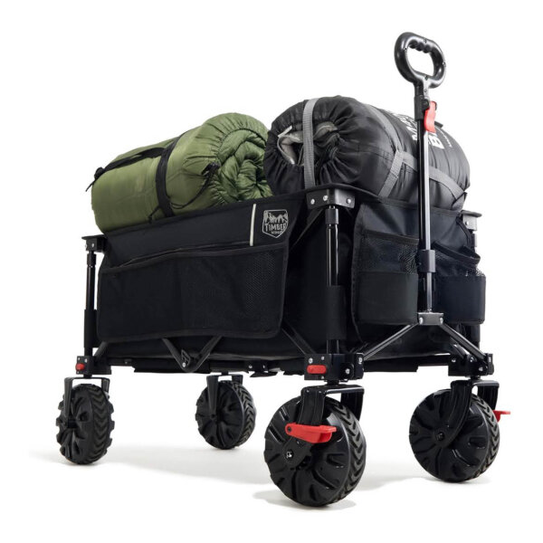 TIMBER RIDGE XXL Bollerwagen, Faltbar, Strandwagen, breite Reifen, Bremse, Getränkehalter, verstellbarer Griff, 100kg Belastbarkeit.