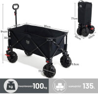 TIMBER RIDGE XXL Bollerwagen, Faltbar, Strandwagen, breite Reifen, Bremse, Getränkehalter, verstellbarer Griff, 100kg Belastbarkeit.