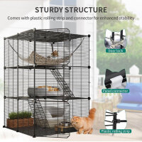 YITAHOME Katzenkäfig 3-stöckig, Outdoor Katzengehege, stabiler Metalldraht, große Hängematte, für 1-2 Katzen oder Chinchillas, schwarz.