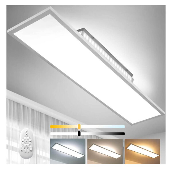 AIMOSE LED-Deckenleuchte 100x25 cm, 28 W, dimmbar, Fernbedienung, 2700-6500 K, ultra-dünn, ideal für Büro, Küche, Bad, Wohnzimmer.