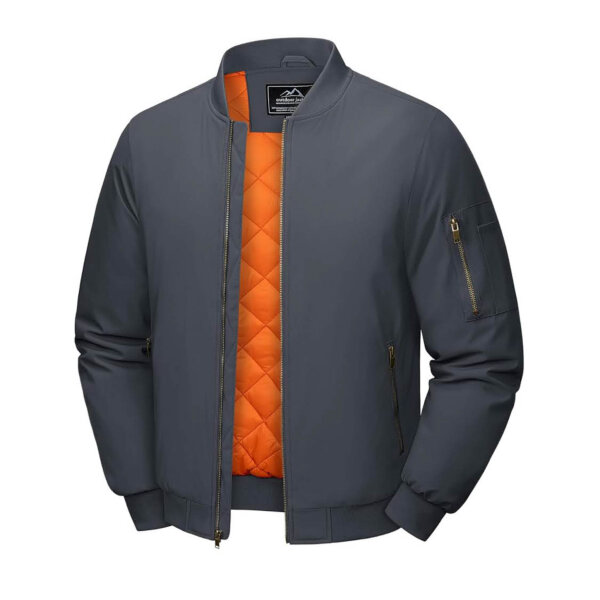 MAGCOMSEN mens bomber jacket, L, winter jacket, warm lined, windproof, 4 pockets, retro pilot style, gray.