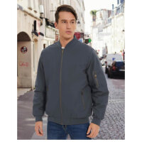 MAGCOMSEN mens bomber jacket, L, winter jacket, warm lined, windproof, 4 pockets, retro pilot style, gray.