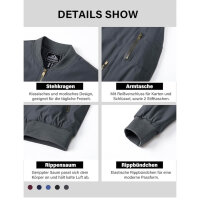 MAGCOMSEN mens bomber jacket, L, winter jacket, warm lined, windproof, 4 pockets, retro pilot style, gray.