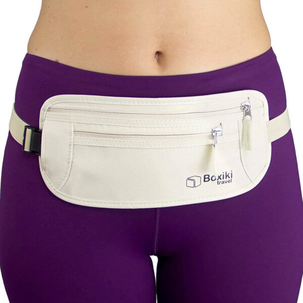 Boxiki Travel Geldgürtel, Unisex, Beige, für Reisen, leicht, verstellbar, sicherer Stauraum für Geld und Dokumente.
