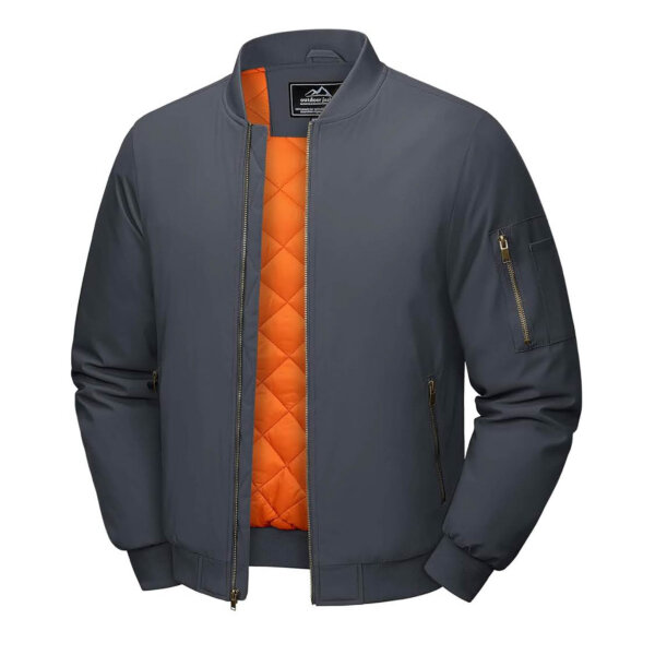 MAGCOMSEN mens bomber jacket, XXL, winter jacket, warm lining, windproof, 4 pockets, grey, ideal for leisure and transitional periods.