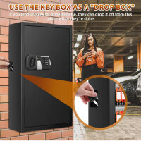 Mejasg key box, 144 keys, key safe, fireproof, number code, side key slot, adjustable key rail, outside.