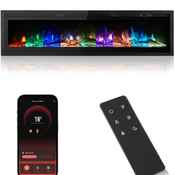 M.C.Haus, 60" Fireplace Insert, Electric Wall Fireplace, Colored Flame, Remote Control, Smart WiFi, Metal, 153 cm.
