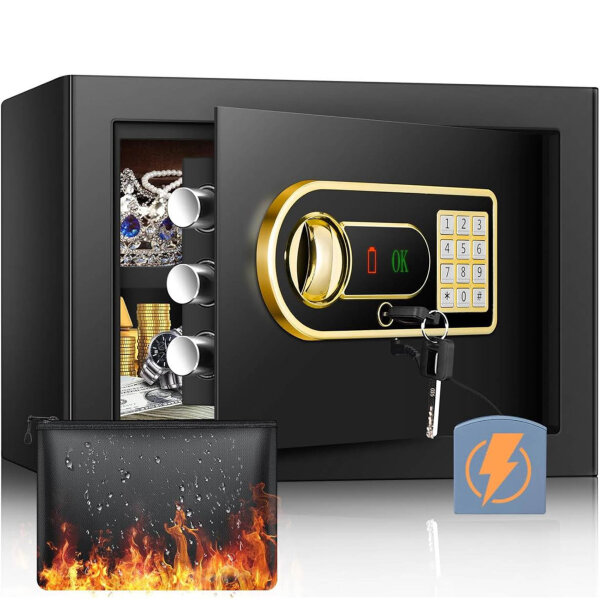 Mejasg 25L Safe, Fireproof & Waterproof, Small with Shelf, Ideal for Cash, Jewelry, Medicines, Documents.