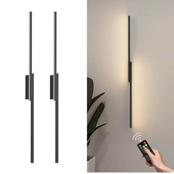 AIPSUN Wireless LED-Wandlampe, 10.000 mAh, 6 W, Schwarz, 100 cm, moderne Wandlampe mit Fernbedienung, drei Farbtemperaturen.