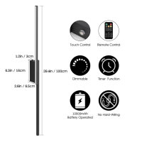 AIPSUN Wireless LED-Wandlampe, 10.000 mAh, 6 W, Schwarz, 100 cm, moderne Wandlampe mit Fernbedienung, drei Farbtemperaturen.