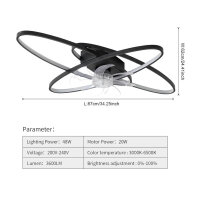 LED ceiling fan 65W, dimmable, app & remote control, 6 speeds, quiet, ideal for living room & bedroom.