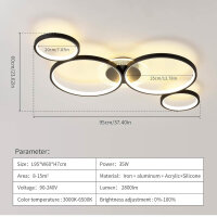 Modern LED ceiling light, dimmable, 5 rings, remote...