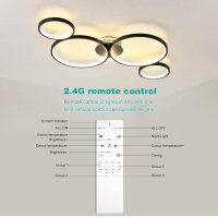 Modern LED ceiling light, dimmable, 5 rings, remote control, acrylic ring, ideal for living room and bedroom (black).