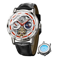 OLEVS Skeleton Automatik Herren Uhr, Leder, Mondphase,...