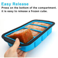 Silicone freezer containers, 2 pack, extra large freezer tray, blue, for soup, broth, sauce, ice cubes, 4 large servings.