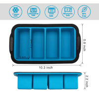 Silicone freezer containers, 2 pack, extra large freezer tray, blue, for soup, broth, sauce, ice cubes, 4 large servings.
