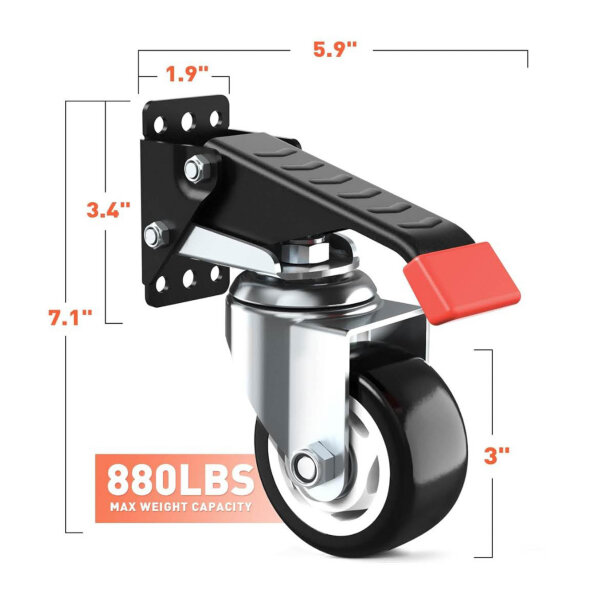 SPACEKEEPER Workbench Casters Kit, 400KG, Heavy Duty Roller Casters, 3 Inch, for Workbenches, Machines, 4 Pack, Black.