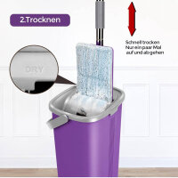 Masthome Mop Set, Floor Mop, 138cm Stainless Steel Handle, Wringing Function, 5 Microfiber Pads, Purple