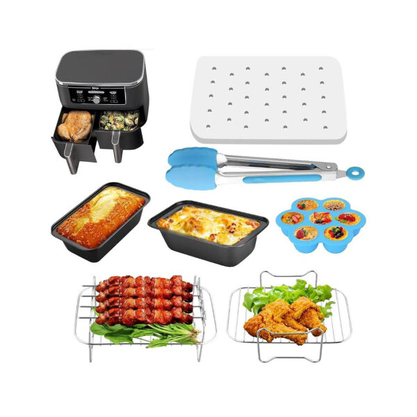 HOMGEN Air Fryer Zubehör, 6-teilig, Heißluftfritteuse, für Ninja Foodi AF400EU/AF300EU, 8L-9.5L, Grillrost, Backpapier.