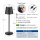 LED dimmable table lamp, rechargeable, touch control, metal, USB-C, IP44, waterproof, black, ideal for terraces and restaurants.
