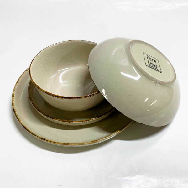 Stoneware tableware set 24 pieces for 6 people, high-quality country house style, beige, including bowls and plates, Pure Living.