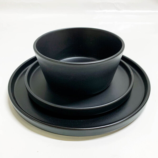 Stoneware tableware set for 12 people, Manhattan, 36 pieces, urban style, matt black, high-quality, including scratches, TEST VERY GOOD.
