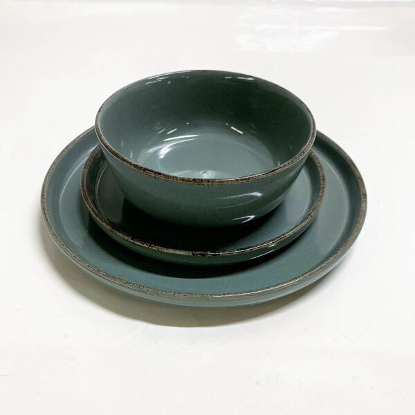 Rustic stoneware tableware set 36-piece, for 12 people, high-quality country house style, in smoke blue, ideal for festive occasions.