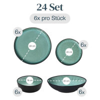 Pure Living 24-piece dinnerware set, black/sage green,...