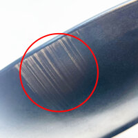 Pure Living 24-piece dinnerware set, black/sage green, for 6 people, including bowls and plates, with scratches.