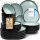 Pure Living 24-piece dinnerware set, black/sage green, for 6 people, including bowls and plates, with scratches.