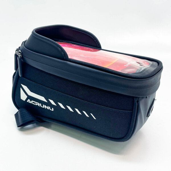 ACRUNU frame bag, waterproof, for 22-24mm tubes, with touchscreen and 3D sun visor, ideal for mountain bikes and road bikes.