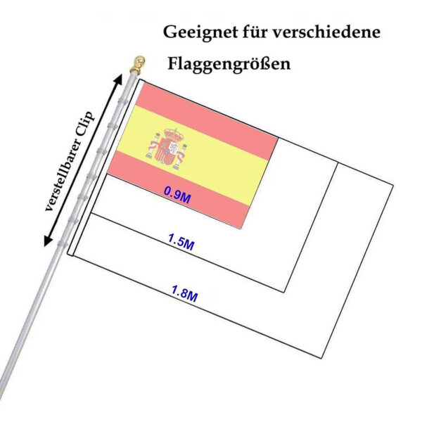 Harms Auction 1.8m Flag Auction Kit Spanish Flag Aluminum Support Stainless Steel Pole for Garden Outdoor Indoor Use.
