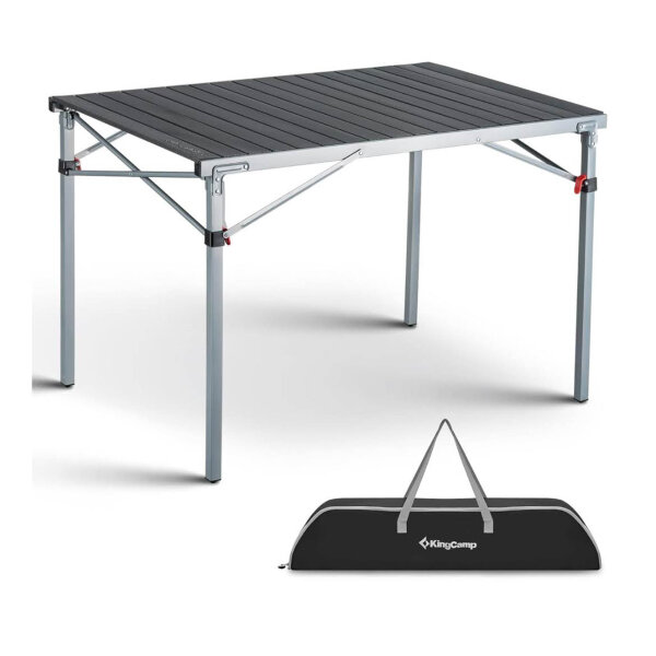 KingCamp Klapptisch, 107x70 cm, Campingtisch, Aluminiumrahmen, faltbar, bis 80 kg, für 4-6 Personen, inkl. Tragetasche, Silber