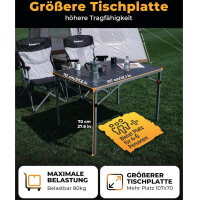 KingCamp Klapptisch, 107x70 cm, Campingtisch, Aluminiumrahmen, faltbar, bis 80 kg, für 4-6 Personen, inkl. Tragetasche, Silber