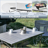 KingCamp camping table, folding table, foldable, aluminum frame, 136x70 cm, for 4-6 people, load capacity up to 80 kg, silver, XL.