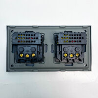 PANGTZEEN Schuko socket, USB A + C, 2-way, tempered glass, 157mm, 16A, Type-F, flush-mounted, gray, ideal for bedroom, kitchen, office.