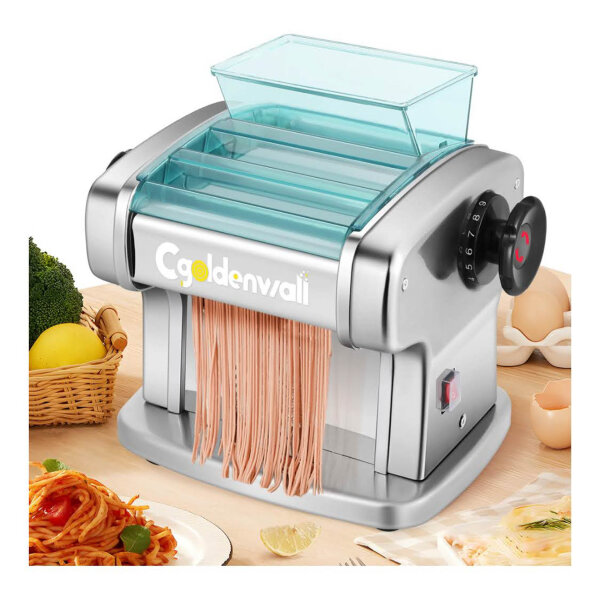 CGOLDENWALL Pasta Machine, Electric, 135W, Stainless Steel, 9 Thicknesses, 4 Blades, for Macaroni/Spaghetti/Lasagna/Ravioli/Dumplings, Used.