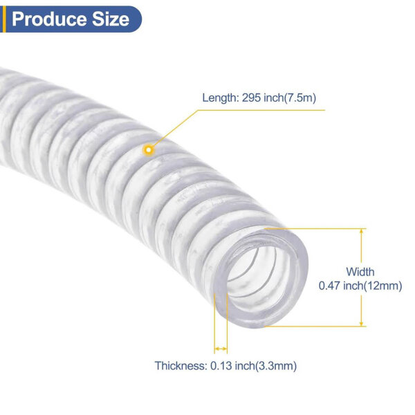 Sourcing Map, 15/32", Hochdruck PVC-Schlauch, 24,6ft, chemikalienbeständig, verstärkt, klar, ideal für Saugrohre.