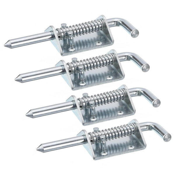 Sourcing Map Riegelschloss 10x135mm, Karbonstahl, verzinkt, federbelastet, für Schiebetüren, Anhängertüren, Silber. 4 Stück.